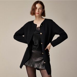 J. Crew Black Long Knit Blazer with Gold Buttons